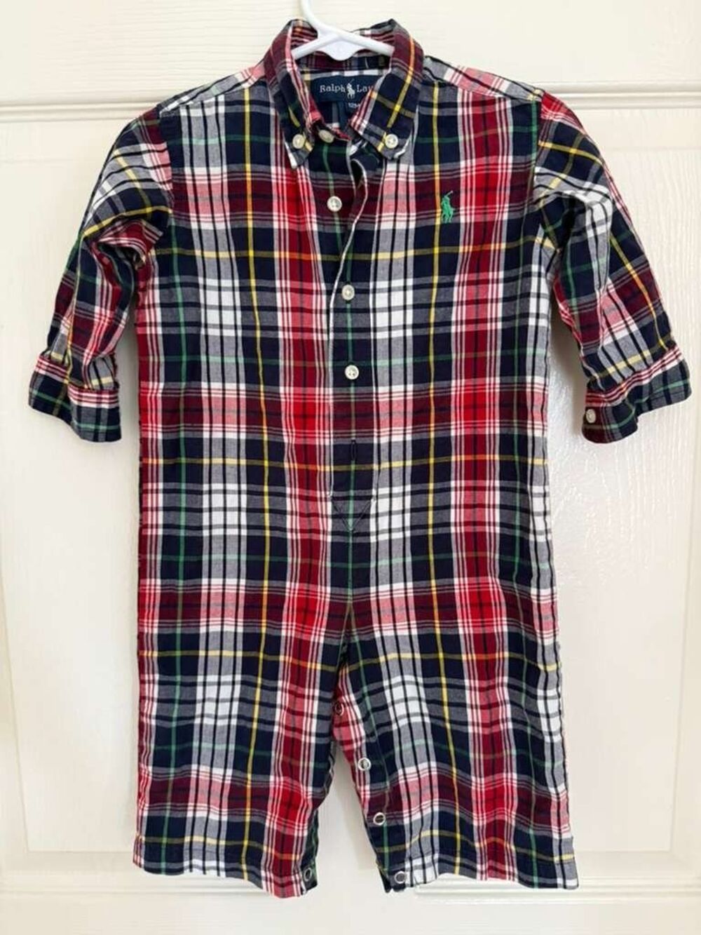 Ralph Lauren Baby Plaid Romper 12M Button Front One Piece Outfit